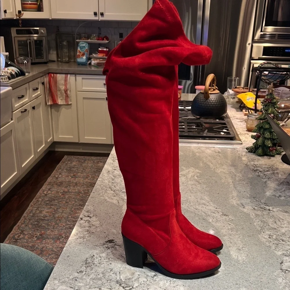 Like New Red Suede Over-the-Knee Boots Size 6.5